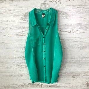 WE THE FREE Sheer Sleeveless Button Front Teal Blouse S